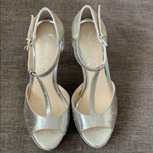 Jessica Simpson shimmer silver heels